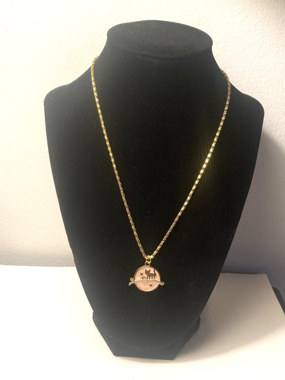 New Handmade Gold Necklace with "Cat on Tree with Star" Pendant